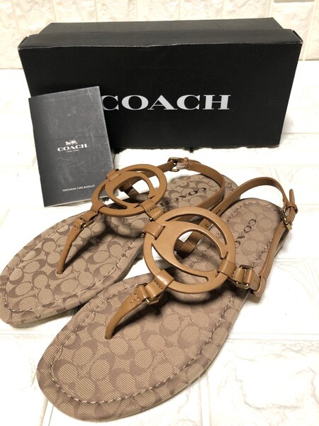 コーチ レディース COACH Jeri Logo Leather Thong Sandals Light Saddle Stone /(US)8B 日本サイズ約25cm