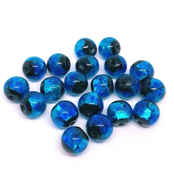 蓄光 ホタルガラス 10mm 10個セット 濃いブルーとんぼ玉
