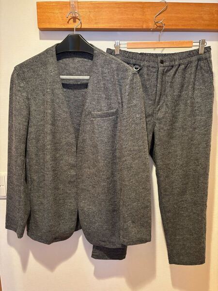 SOPHNET. WOOL JERSEY セットアップ 21AW 上下 ソフ ジャケット パンツ グレー スーツ スラックス ノーカラージャケット シングル XL M