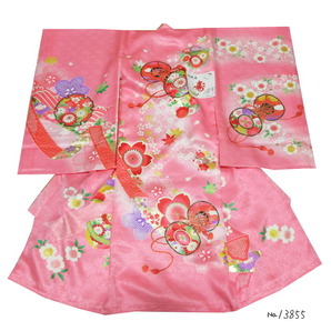 新品 日本製 正絹 お宮参り着物 女児 桃地 鼓 初着 お宮詣り お宮参り のしめ 産着 出産祝い 13855