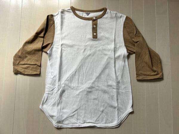 FilMelange フィルメランジェ DAVE デイブ ヘンリーネック 七分袖 ベースボール Tシャツ 白 ベージュ サイズ5 新品同様 定価13750円