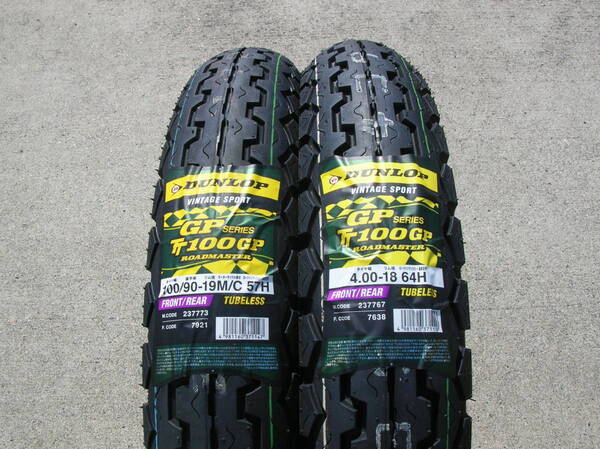 ☆【AZ】ダンロップ TT100GP 100/90-19 TL & 4.00-18 TL タイヤ前後チューブレスセット 税込即決 送料無料