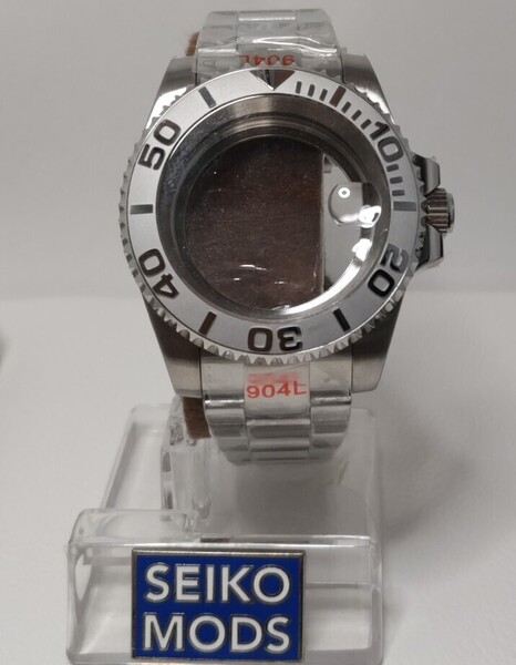 カスタムケース 高品質 40mm YACHT MASTER タイプ シルバー glass back セイコー 自動巻き ムーブメント用 NH34 対応 SEIKO MOD