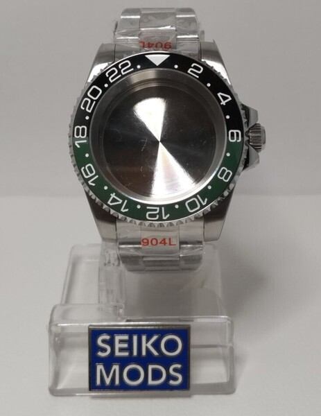 カスタムケース 高品質 40mm GMT タイプ ブラック×グリーン solid back セイコー 自動巻き ムーブメント用 NH34 対応 SEIKO MOD