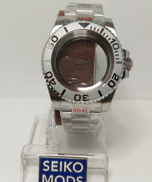 カスタムケース 高品質 40mm YACHT MASTER タイプ シルバー glass back 裏スケ セイコー 自動巻き ムーブメント用 NH34 対応 SEIKO MOD