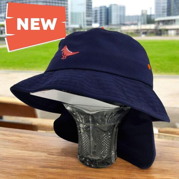 新品 キッズ 恐竜柄 日よけ タレ付き 水陸両用 ハット ネイビー 51〜54