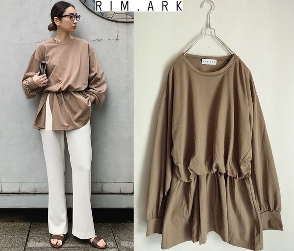 2020 美品RIM.ARKリムアーク☆Front gather cut tops ギャザーカットトップスF ベージュ★15400円