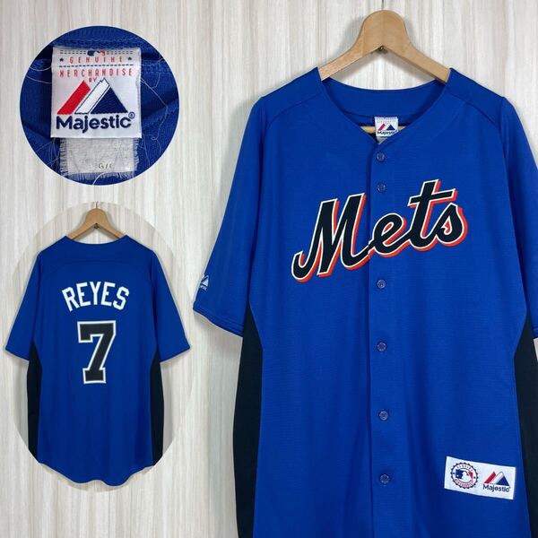 ☆入手困難☆MLB メジャーリーグ ニューヨーク・メッツ #7 ホセ・レイエス ベースボールシャツ ユニフォーム L相当 ブルー ブラック 古着