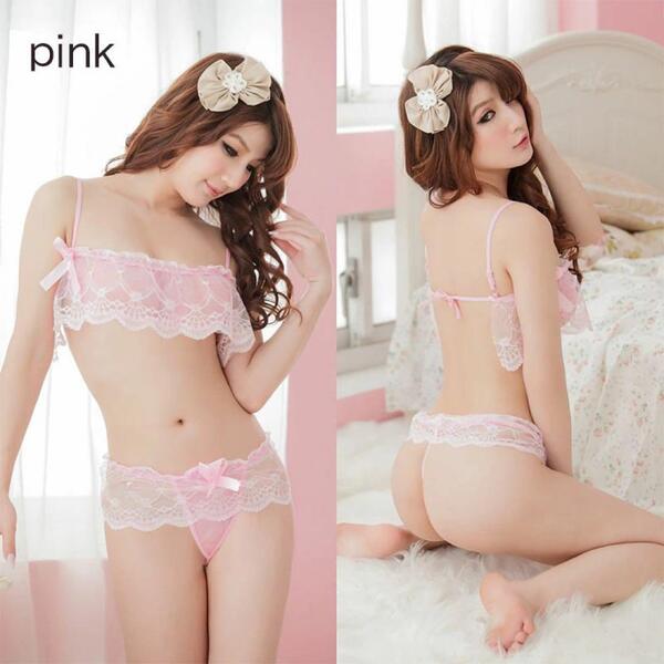 【新品】セクシー ランジェリー レース ブラ、ショーツ セット ピンク