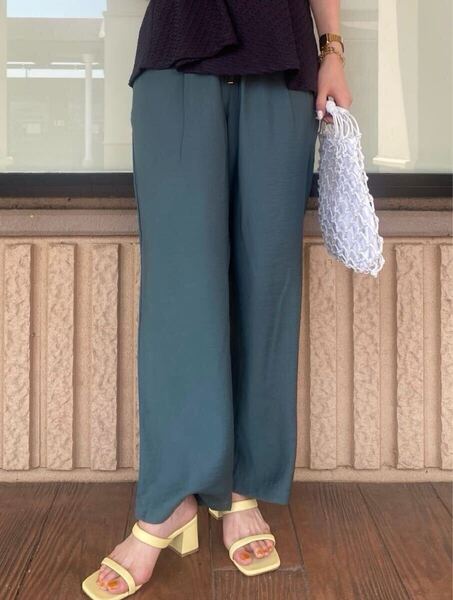 新品 A DAY IN THE LIFE UNITED ARROWS ワッシャーイージーワイドパンツ KELLYグリーン系 S ユナイテッドアローズ 春夏ストレートパンツ 緑