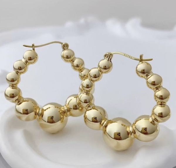 K18YG イエローゴールド 18K フープピアス 金球 ピアス リングピアス 中空ピアス YG 中空 大ぶり ボール ポンデリング サークルリング