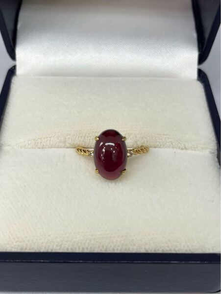 K18 指輪 リング 刻印有 貴金属ジュエリー ダイヤ 0.06ct 赤石 4.0ct 11号