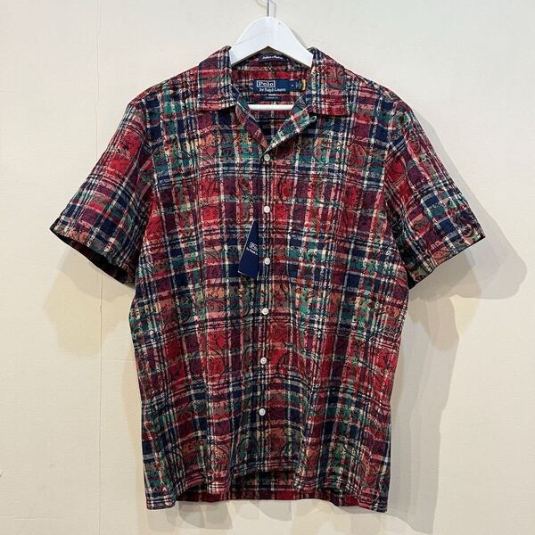 未使用品 POLO Ralph Lauren Indian Madras Open Collar Shirt ポロ ラルフローレン インディアンマドラス オープンカラー 開襟 シャツ M