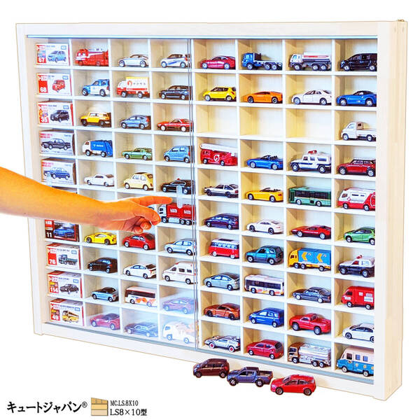 ☆500円値下げ☆【ミニカーケース】80マス コレクション 1/64 アクリル障子付 ホワイト色塗装 日本製 棚 ディスプレイ LS8×10型