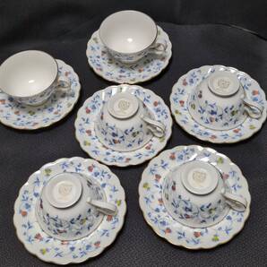 美品■ノリタケ スタジオコレクション ティーカップ/コーヒー ソーサー 6客セット 花文様 白磁 金彩