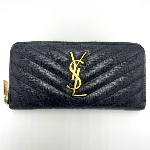 No.285 早い者勝ち☆【美品】サンローランパリ 長財布 YSL キャビアスキン Vステッチ カサンドラ ラウンドジップ 358094 レディース ロゴ