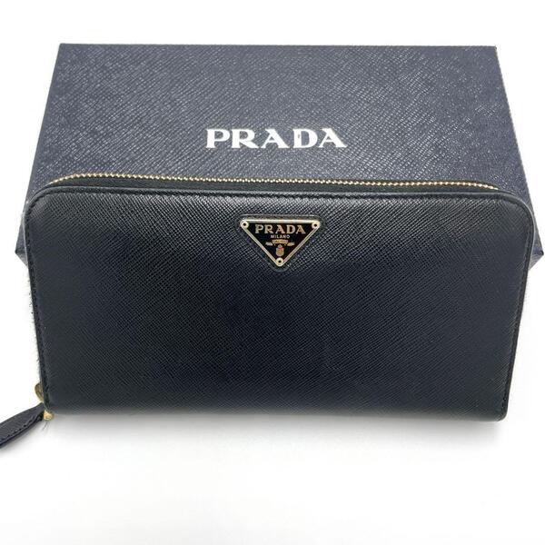 No.288 早い者勝ち【美品】PRADA プラダ 長財布 サフィアーノ トライアングル ロゴ 1ML506 ラウンドジップ メンズ レディース ユニセックス