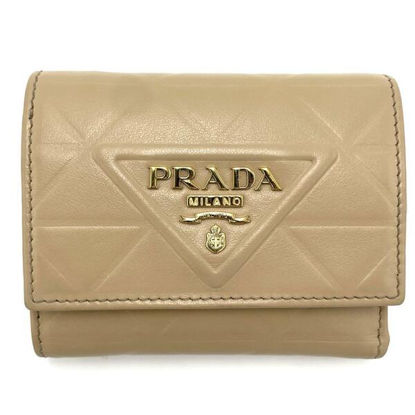 No.296 早い者勝ち☆超レア商品☆PRADA プラダ 三つ折り財布 ソフトカーフトライアングル 1MH043 希少 コンパクトウォレット レディース