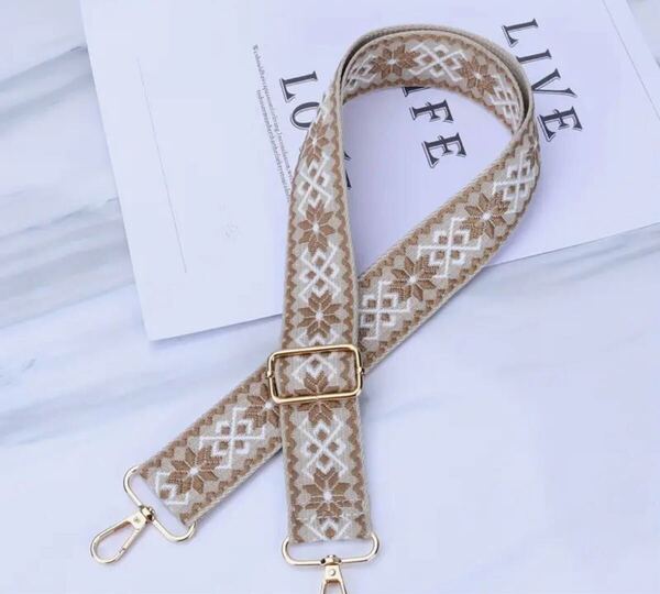 ショルダーストラップ ショルダーベルト 単品 バッグ用 幾何学 ブラウン フックゴールド