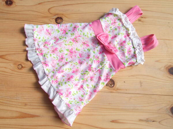 *美品!女の子お花柄お姫様ピンクワンピース水着100センチ(8)*