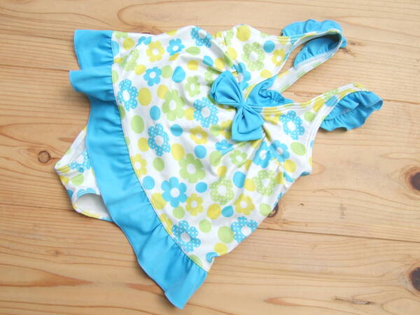*美品!キッズかわいい女の子お花柄ホワイトワンピース水着100センチ(9)*