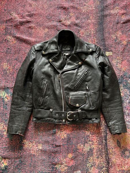 STEER BRAND MOTORCYCLE JACKET / 80S USA製 ダブルライダース ジャケット 36R 本革 ブラック 襤褸 古着