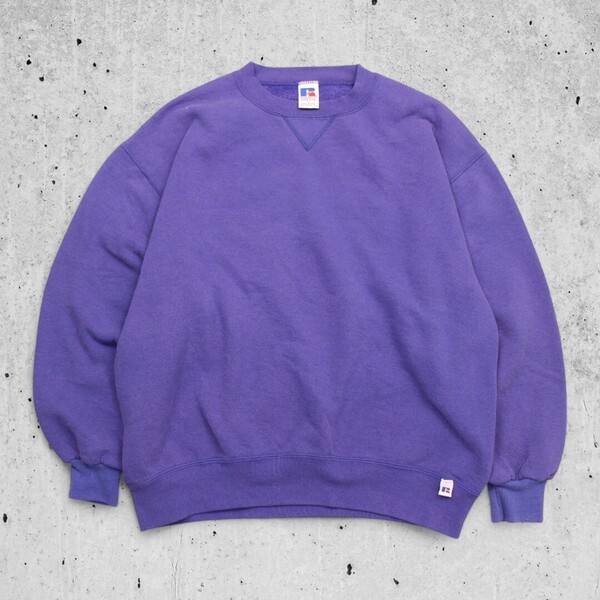 古着 90s USA製 RUSSELL ATHLETIC CREW NECK SWEAT PURPLE(ナス紺) ラッセル 無地 スウェット 【Vintage】