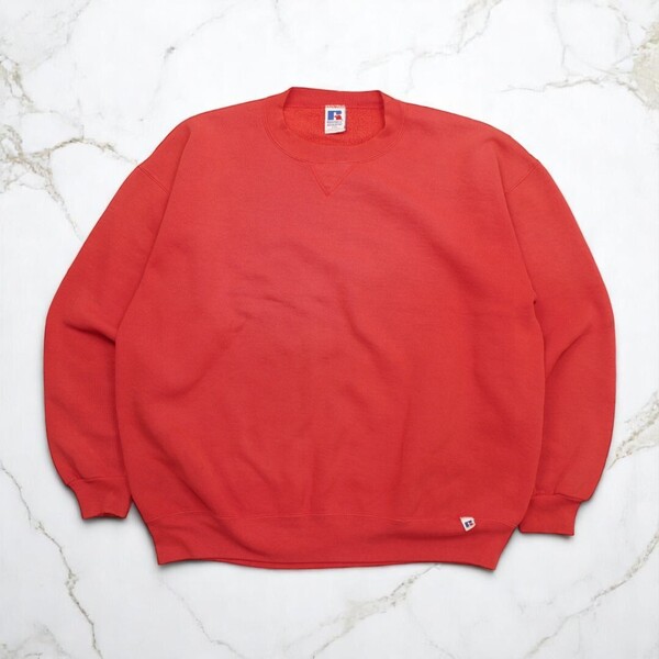 古着 90s USA製 RUSSELL ATHLETIC CREW NECK SWEAT WASHED RED ラッセル 無地 スウェット【Vintage】