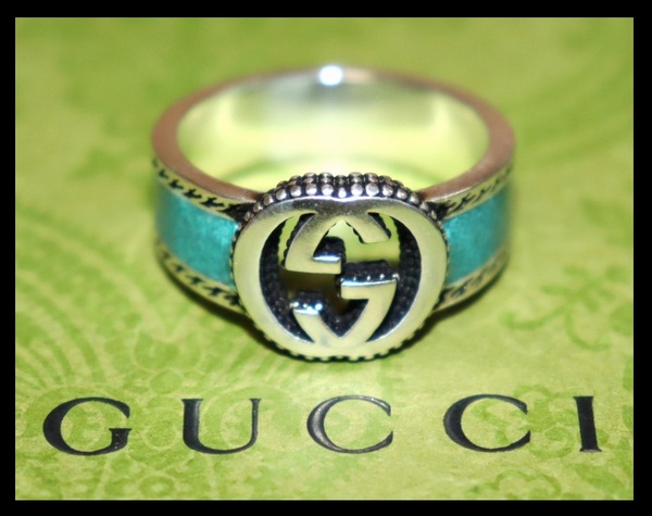 送料無料 即決【未使用】 GUCCI ★ インターロッキングG リング ターコイズ エナメル 25号 シルバー ★ グッチ 国内正規品 指輪 645572