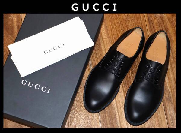 送料無料 即決【未使用】 GUCCI ★ ドレスシューズ (7.5/26.5cm) ★ グッチ 国内正規品 295116 レザーシューズ プレーントゥ 併