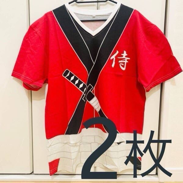 新品 2枚セット SALE Mサイズ 定価3,960円 Tシャツ 侍 なりきり 綿100% 和風 メンズ