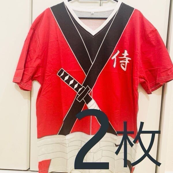 新品 2枚セット SALE Lサイズ 定価3,960円 Tシャツ 侍 なりきり 綿100% 和風 メンズ