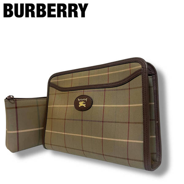 極美品 Burberrys バーバリーズ クラッチバッグ セカンドバッグ ポーチ キャンバス レザー カーキ 茶 ブラウン ビジネス メンズ レディース