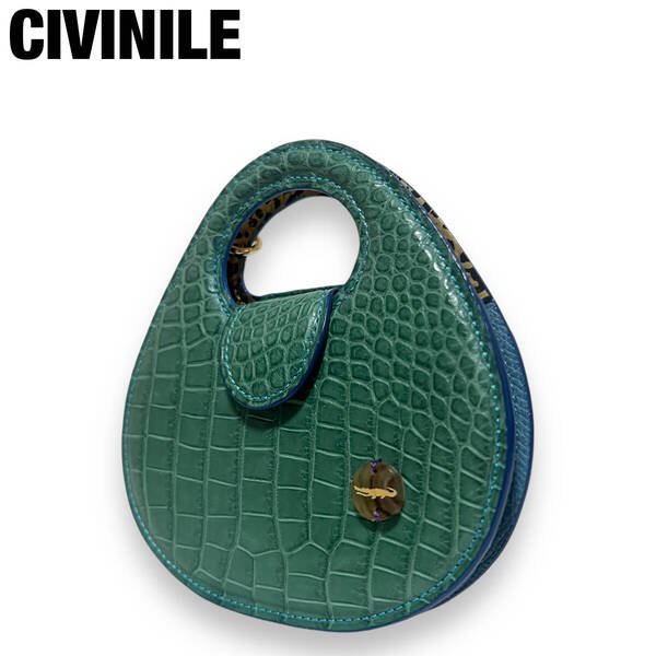 【最高級】未使用 極美品 CIVINILE チビナイル ベルトウォレット ミニショルダーバッグ クロコダイル マットクロコ 緑 グリーン 付属品完備