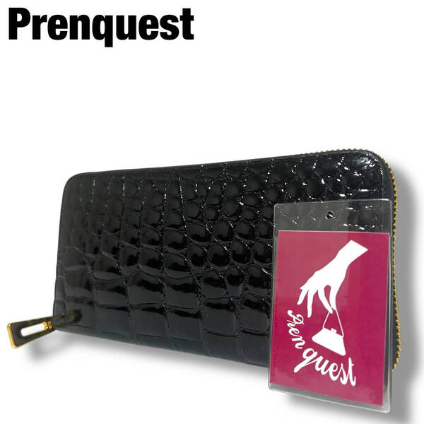 未使用 Prenquest クロコダイル 長財布 ラウンドファスナー ヘンローン社製 黒 ブラック シャイニング 保存袋 箱付き メンズ レディース