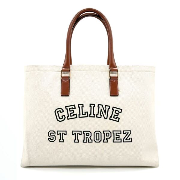 CELINE セリーヌ ホリゾンタル カバ トート トートバッグ ナチュラル キャンバス レザー ハンドバッグ ベージュ ブラウン