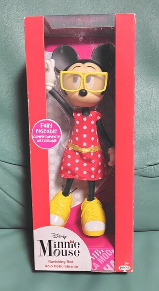 新品未開封 Disney ディズニー ミニーマウス おしゃれドール めがね ミニーちゃん ポージング フィギュア 人形 動く関節 インテリ眼鏡