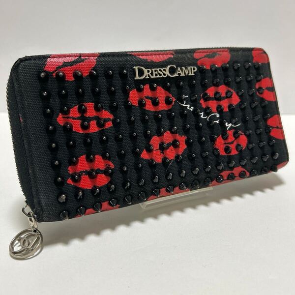 ★DRESSCAMP ドレスキャンプ ラウンドジップ 長財布 DSWR-0701 ブラック×レッド★ スタッズ リップ柄 小銭入れ有 【送料無料】0224