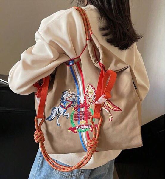 乗馬 馬 馬柄バッグ ベージュ Mサイズ 新品