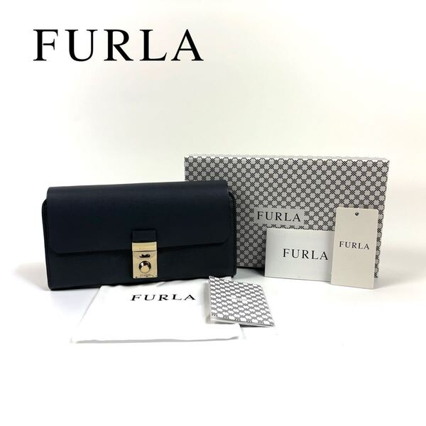 【極美品】FURLA フルラ レザー 二つ折り 長財布 ロングウォレット PEGGY XL BIFOLD バビロン ブラック 元箱 ギャラ 保存袋付 保管品