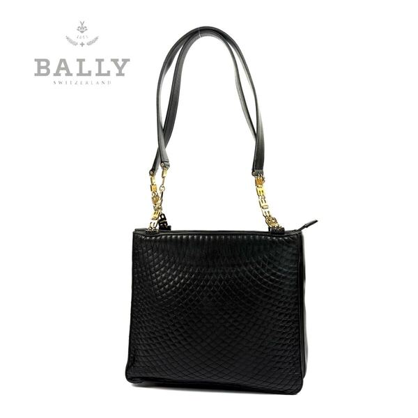 【美品】BALLY バリー キルティング レザー トートバッグ 肩掛け ショルダーバッグ チェーンショルダー ブラック ゴールド金具 イタリア製