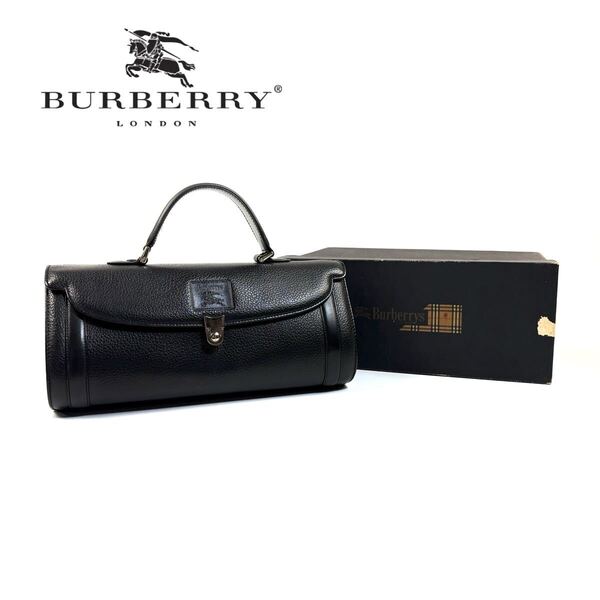 【極美品】BURBERRY バーバリー レザー ハンドバッグ ミニボストンバッグ シャドーホース ノバチェック ブラック シルバー金具 元箱付き