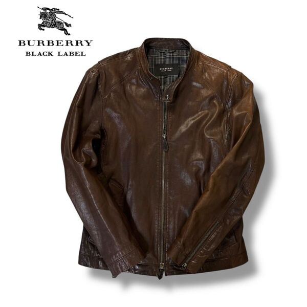 【美品】Burberry Black Label バーバリー ブラックレーベル ラム レザー シングル ライダース ジャケット ジャケット ブラウン Lサイズ