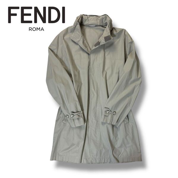 【美品】FENDI フェンディ コットン スプリング コート ステンカラー コート ヴィンテージ ライトブルー 50サイズ イタリア製