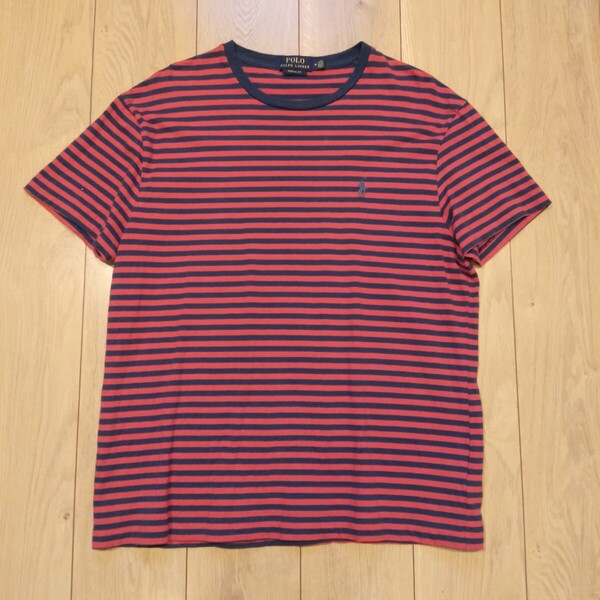 USA古着卸 Mサイズ Polo Ralph Lauren ポロ ラルフローレン ロゴ刺繍 ボーダー Tシャツ