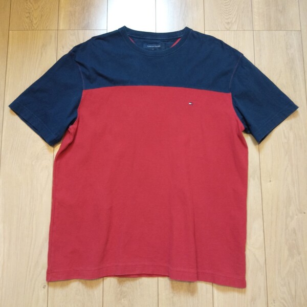 USA古着卸 Lサイズ TOMMY HILFIGER トミーヒルフィガー 天竺 ワッフル 切り替え ロゴ刺繍 Tシャツ