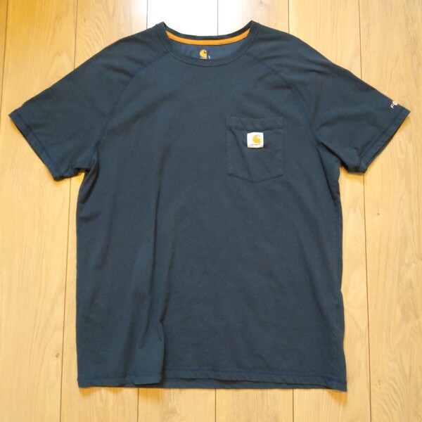 ☆USA古着卸 Lサイズ Carhartt カーハート 胸ポケット ロゴ ログラン 袖口 FORCE プリント Tシャツ