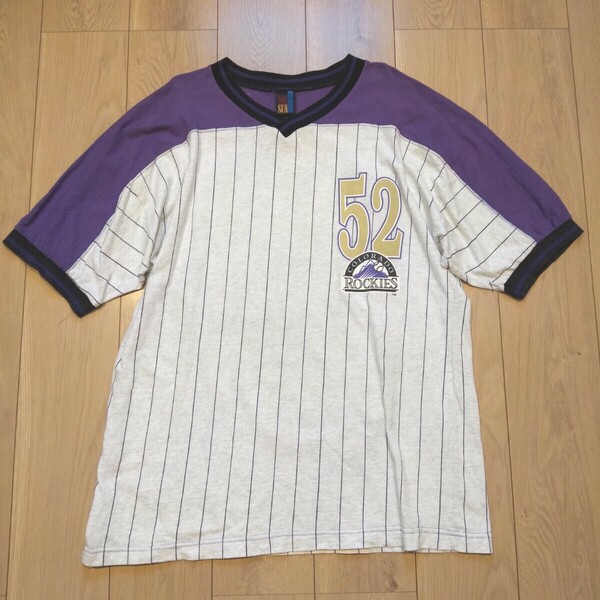 USA古着卸 Lサイズ SUN MLB メジャー コロラド ロッキーズ 両面プリント ベースボールTシャツ