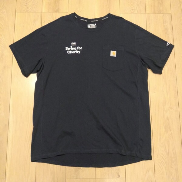 USA古着卸 XLサイズ Carhartt カーハート ロゴ Swing for Charity 広告 両面プリント 胸ポケット ラグラン Tシャツ