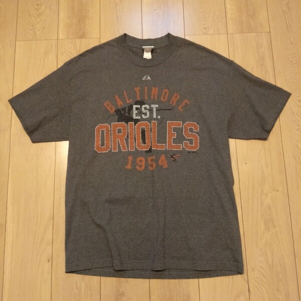 USA古着卸 XLサイズ MAJESTIC マジェスティック MLB ボルチモア オリオールズ ロゴ プリント Tシャツ